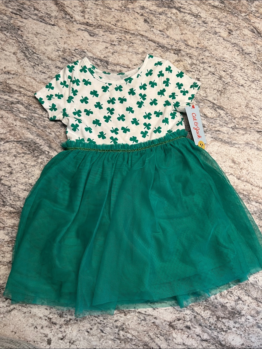 Cat & Jack Green Shamrock Tulle Skirt Dress NWT 4T